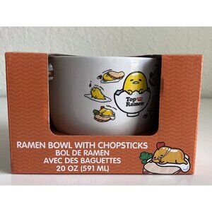 Sanrio Nissin X Gudetama Ceramic Ramen Bowl w/Chopsticks Kawaii Lazy Egg 20 oz